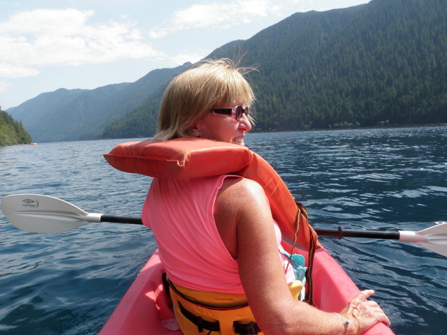 Jane in Front of Two Person Kayak